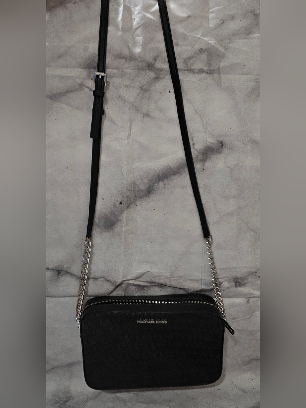 Michael Kors Jet Set Large Saffiano Black Leather Crossbody Bag